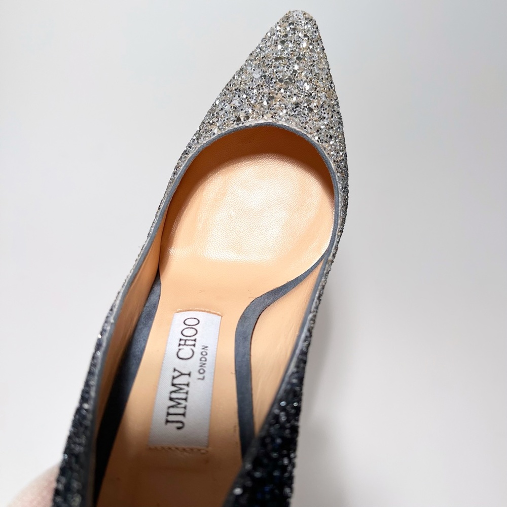 Jimmy Choo Romy 100 Silver Dusk BlueOmbre Glitter EU 36- - Picture 8 of 13